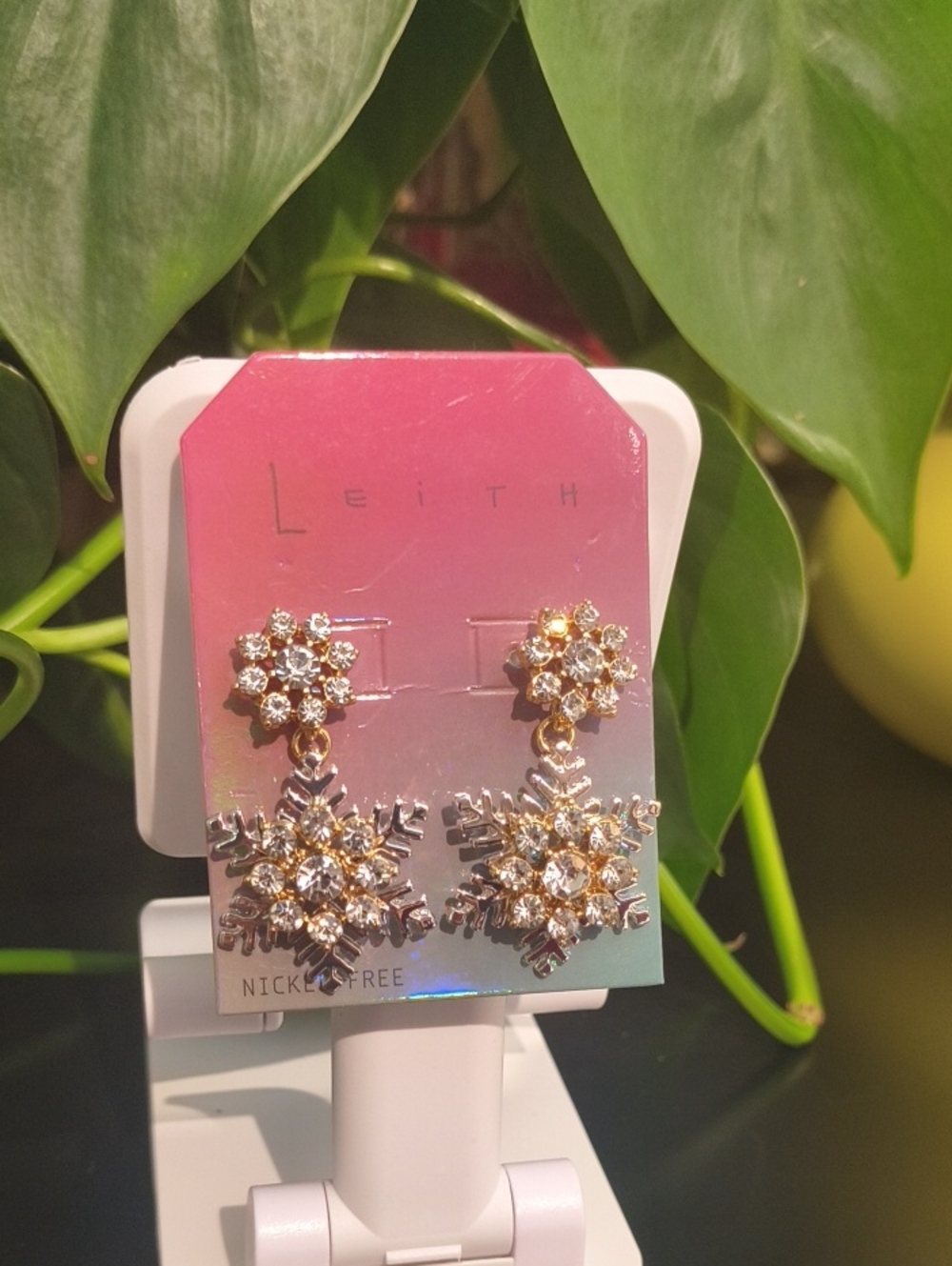 Leith Gold & Clear Crystal Snowflake Drop Earrings NWT